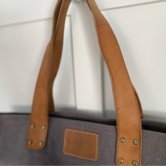 COLE HAAN Brown Leather & Navy Canvas Tote Bag - Picture 7 of 8